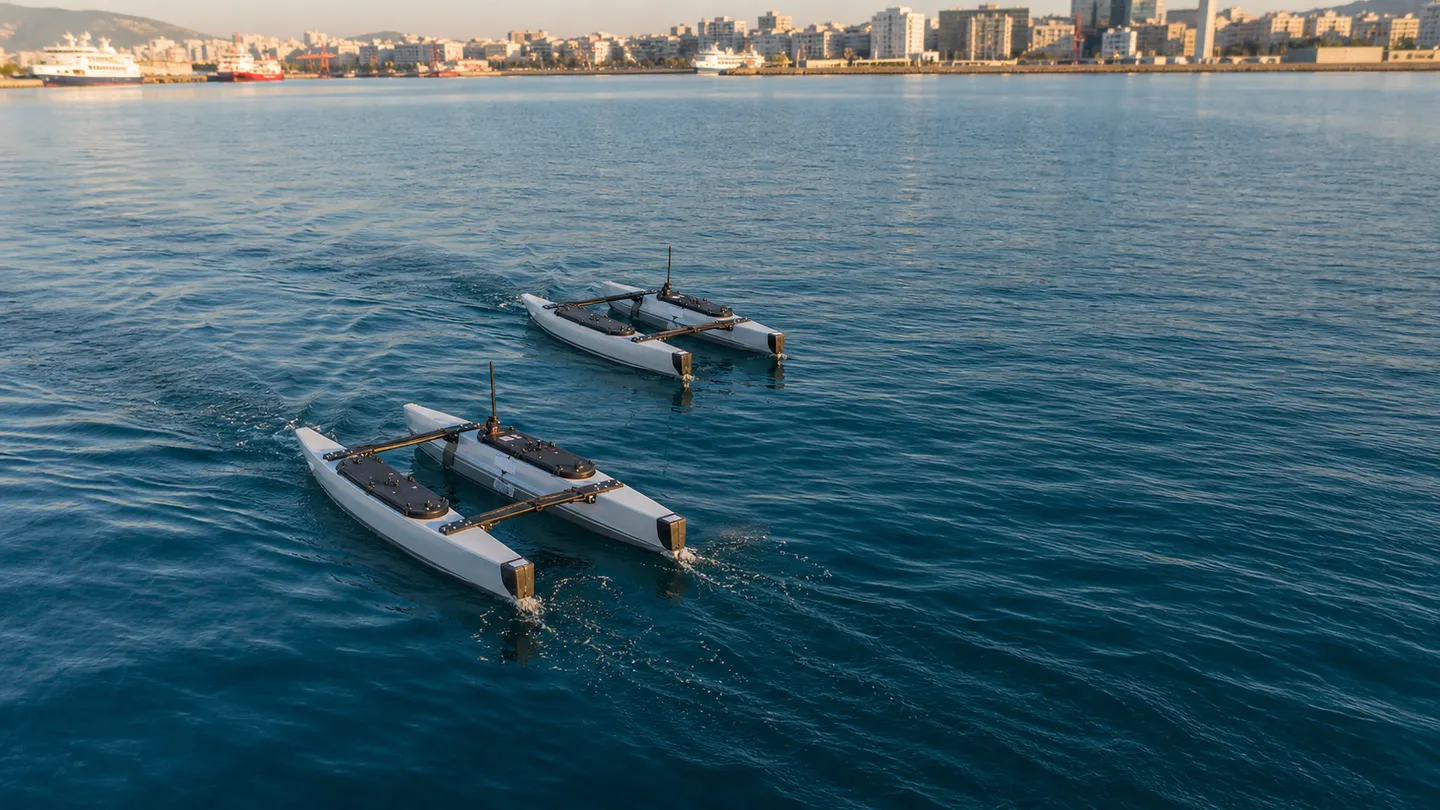 Research unmanned surface vehicles on Piraeus harbour waters above an autonomous underwater vehicle